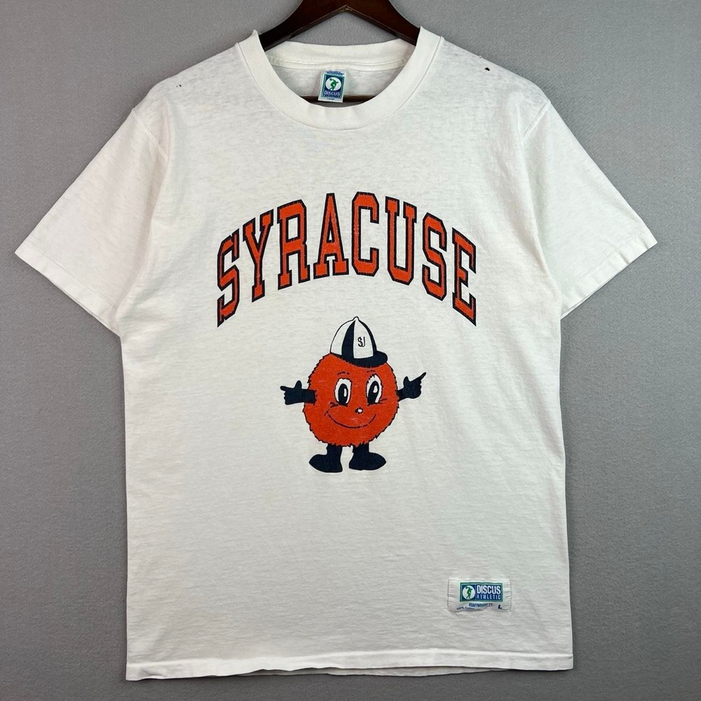 Vintage Syracuse University White Collegiate Tee Shirt 90s L